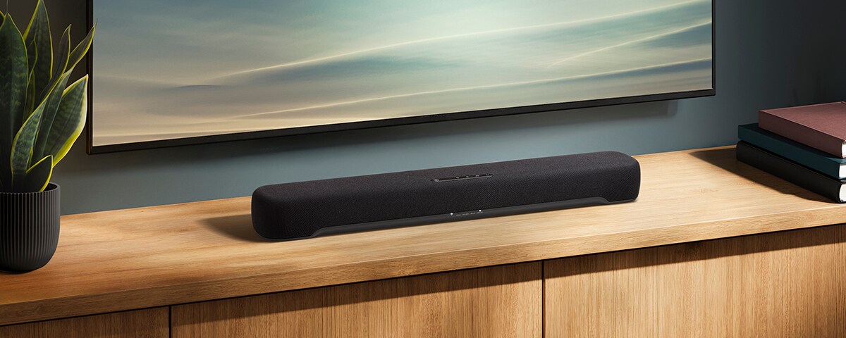 B200A on a wooden shelf beneath a TV