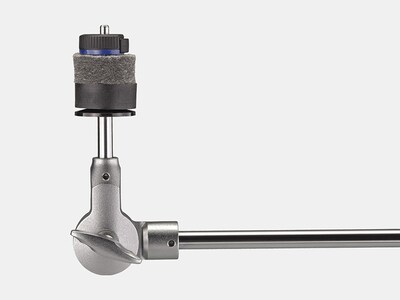 Image of cymbal angle adjustment mechanism featuring a gear-driven centre tilt mechanism