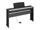 Diagonal side view of the P-223B (black model) in combination with the optional stand and sustain pedal