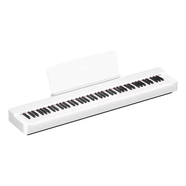 Diagonal side view of the P-225WH (white model) with music rest