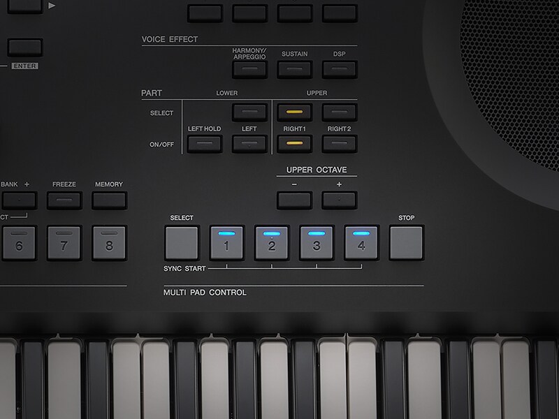 Close-up of the PSR-SX620 Multi Pads used to trigger phrases, patterns and loops.